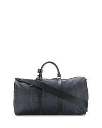 Navy Paisley Leather Holdall