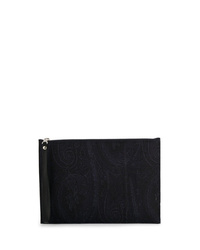 Navy Paisley Leather Zip Pouch