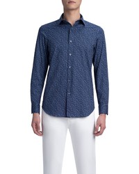 Bugatchi Ooohcotton Paisley Tech Button Up Shirt In Navy At Nordstrom