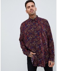 ASOS DESIGN Oversized Paisley Viscose Shirt With Dropshoulder In Longline
