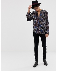 ASOS DESIGN Regular Fit Shirt In Paisley With Lace Up Front
