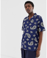 lacoste live Lacoste Lve Short Sleeve Revere Collar Printed Shirt In Navy