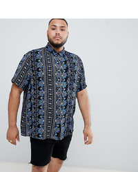 ASOS DESIGN Plus Regular Fit Paisley Printed Shirt In Blue