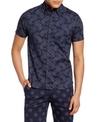 Ted Baker London Setout Slim Fit Leopard Print Short Sleeve Button Up Shirt