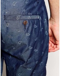 Asos Brand Chino Shorts In Chambray With Paisley Print