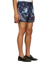 Alexander McQueen Navy Floral Paisley Shorts