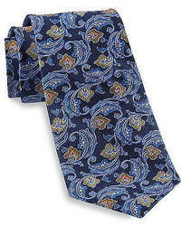Gold Series Designed In Italy White Outlined Paisley Silk Tie Casual Male Xl