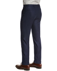 Kiton Cashmere Blend Flat Front Trousers Navy