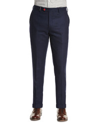 Kiton Cashmere Blend Flat Front Trousers Navy