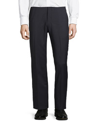 Neiman Marcus Classic Fit Flat Front Wool Blend Pants Navy