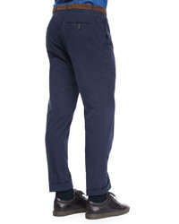 Brunello Cucinelli Flat Front Cotton Pants Navy