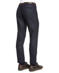 Brunello Cucinelli Flat Front Flannel Slim Fit Pants Navy