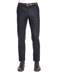 Brunello Cucinelli Flat Front Flannel Slim Fit Pants Navy