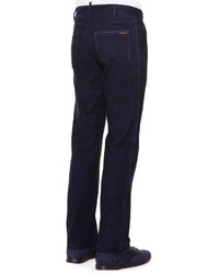 Stefano Ricci Flat Front Trousers With Croc Trim Navy