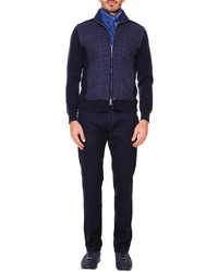 Stefano Ricci Flat Front Trousers With Croc Trim Navy