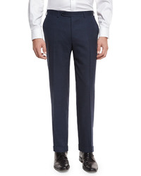 Canali Heathered Flat Front Trousers Navy