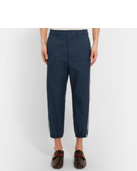 Gucci Slim Fit Cropped Grosgrain Trimmed Twill Trousers