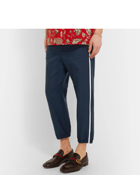 Gucci Slim Fit Cropped Grosgrain Trimmed Twill Trousers