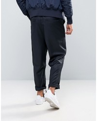 Asos Straight Pants With Fabric Tie Waistband In Navy
