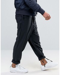 Asos Straight Pants With Fabric Tie Waistband In Navy
