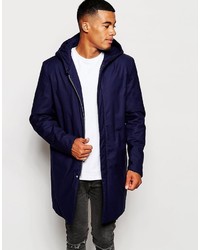 Asos Brand Parka Jacket With Concealed Placket In Navy