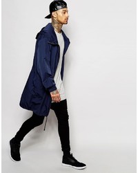 Asos Brand Parka With Oversized Fit And Gold Zips In Navy
