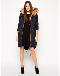 Asos Collection Parka With Detachable Faux Fur Lining Hood