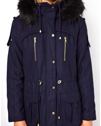 Asos Collection Wool Parka With Faux Fur Hood