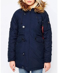 Alpha Industries Explorer Parka In Blue With Faux Fur Hood