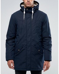 Esprit Fish Tail Parka With Teddy Hood Lining In Navy