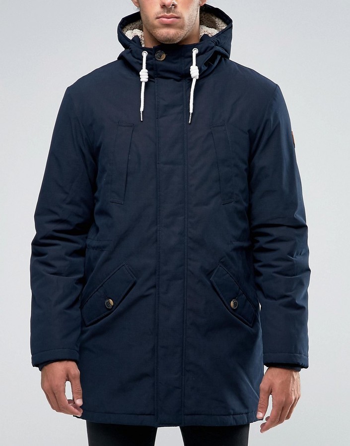 Esprit Fish Tail Parka With Teddy Hood Lining In Navy, $119 | Asos ...