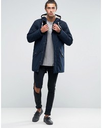 Esprit Fish Tail Parka With Teddy Hood Lining In Navy