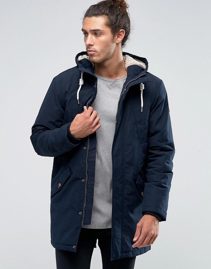 Esprit Fish Tail Parka With Teddy Hood Lining In Navy, $119 | Asos ...