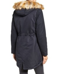 French Connection Hooded Parka With Faux Fur Trim