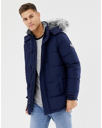 Hollister Hooded Puffer Parka Jacket Faux In Navy