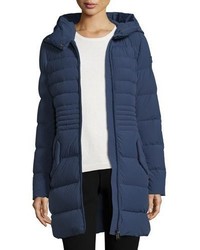Peuterey Hooded Quilted Zip Front Parka Dusty Blue