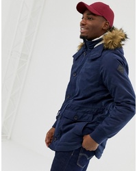 Hollister Lined Twill Hooded Parka With Faux In Navywhite Lining
