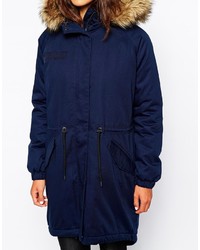 Only Long Line Parka With Faux Fur Hood
