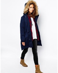 Only Long Line Parka With Faux Fur Hood