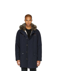 Yves Salomon Navy Long Parka