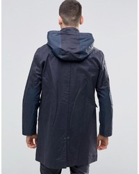 Pretty Green Parka In Waxed Cotton With Two Tone Details Detachable Hood In Navy