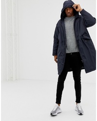 ASOS DESIGN Parka Jacket With Dropped Hem With Hood In Navy