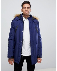 ASOS DESIGN Parka Jacket With Faux In Navy