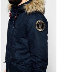 Schott Parka With Fleece Lined Hood Faux Fur Collar