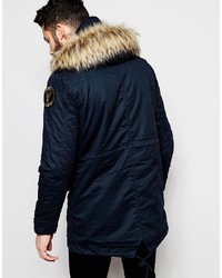 Schott Parka With Fleece Lined Hood Faux Fur Collar