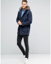 Brave Soul Quilted Parka Jacket With Faux Fur Trim Hood