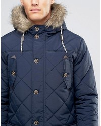 Brave Soul Quilted Parka Jacket With Faux Fur Trim Hood