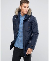 Brave Soul Quilted Parka Jacket With Faux Fur Trim Hood