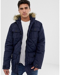 Brave Soul Quilted Parka Jacket With Faux Hood