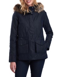 Barbour Scallop Waxed Cotton Hooded Jacket With Faux